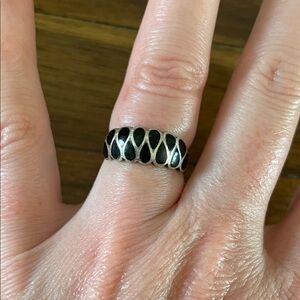 Black Enamel & Sterling Silver Women's Ring